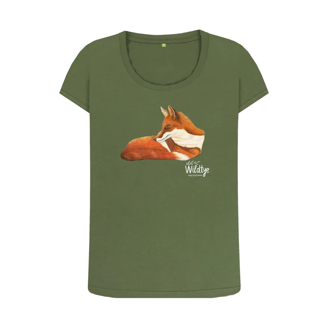 Womens Fit Fox Khaki Green Organic Cotton Tee Size 14 Only
