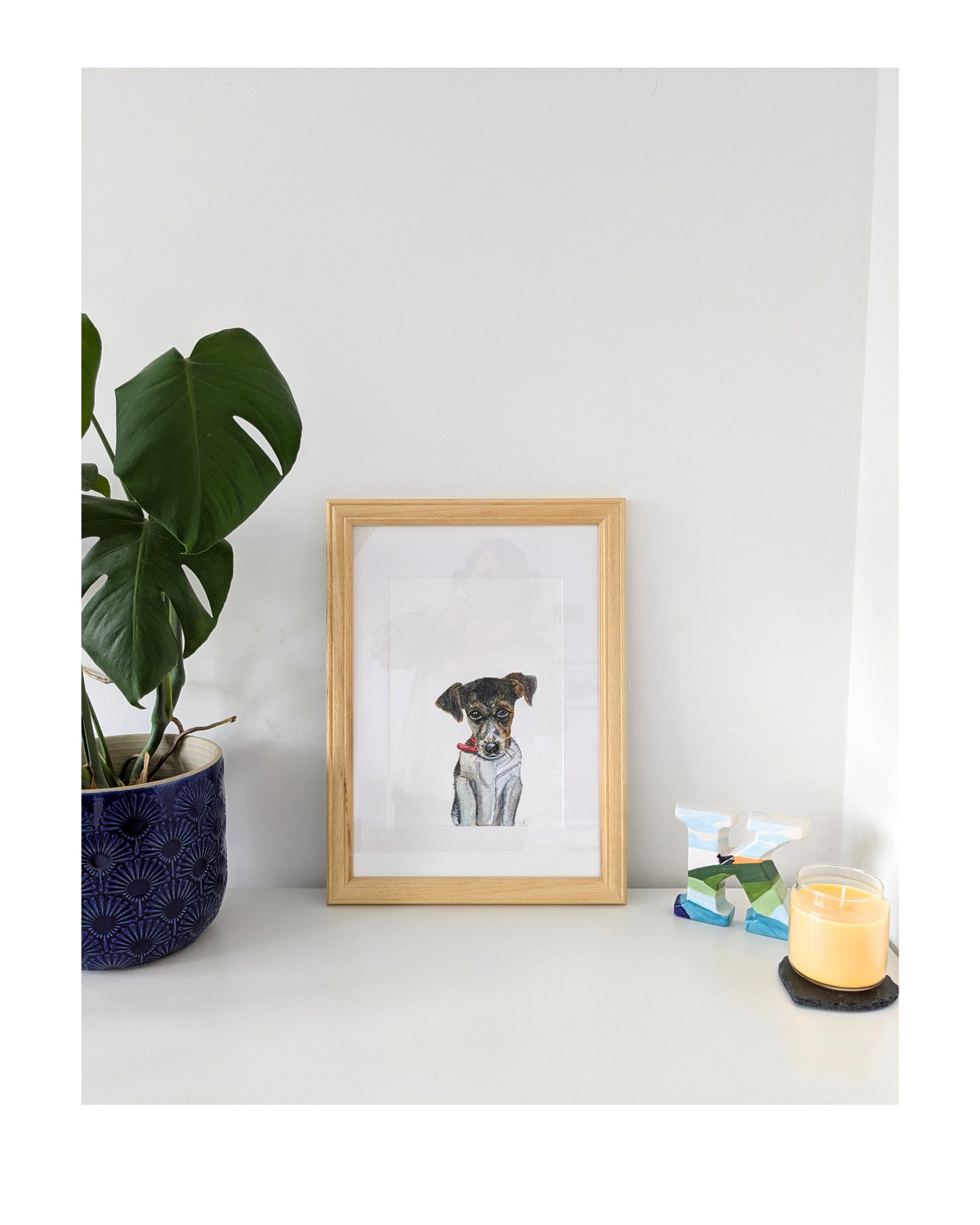 "Waiting" Terrier Dog Original Mixed Media Artwork Framed