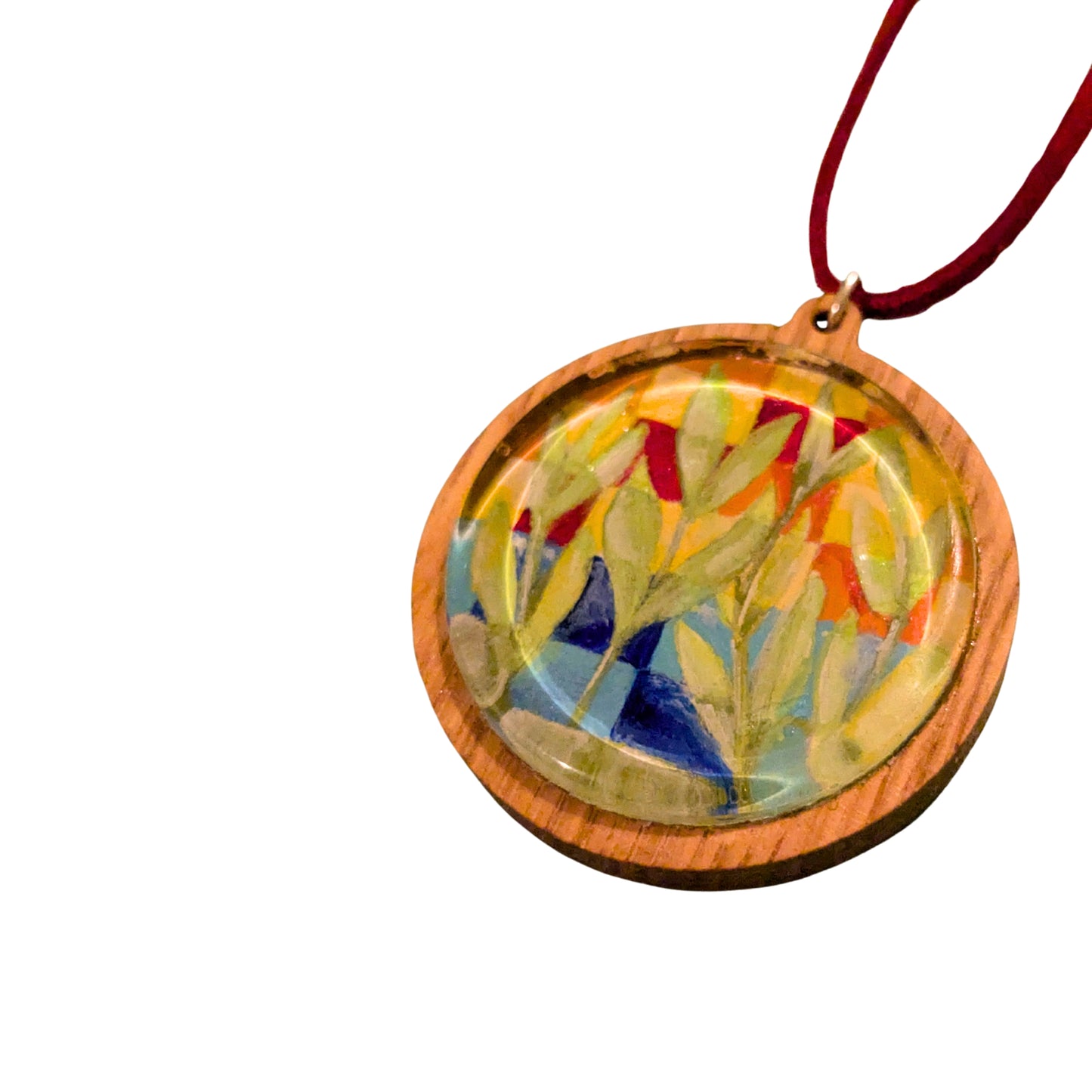 Leaf Abstract Rainbow Pendant on a Soft Vegan Suede Cord