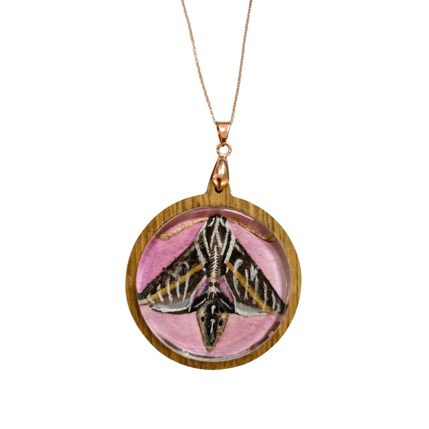 Moth Pendant on a Rose Filled Gold Chain