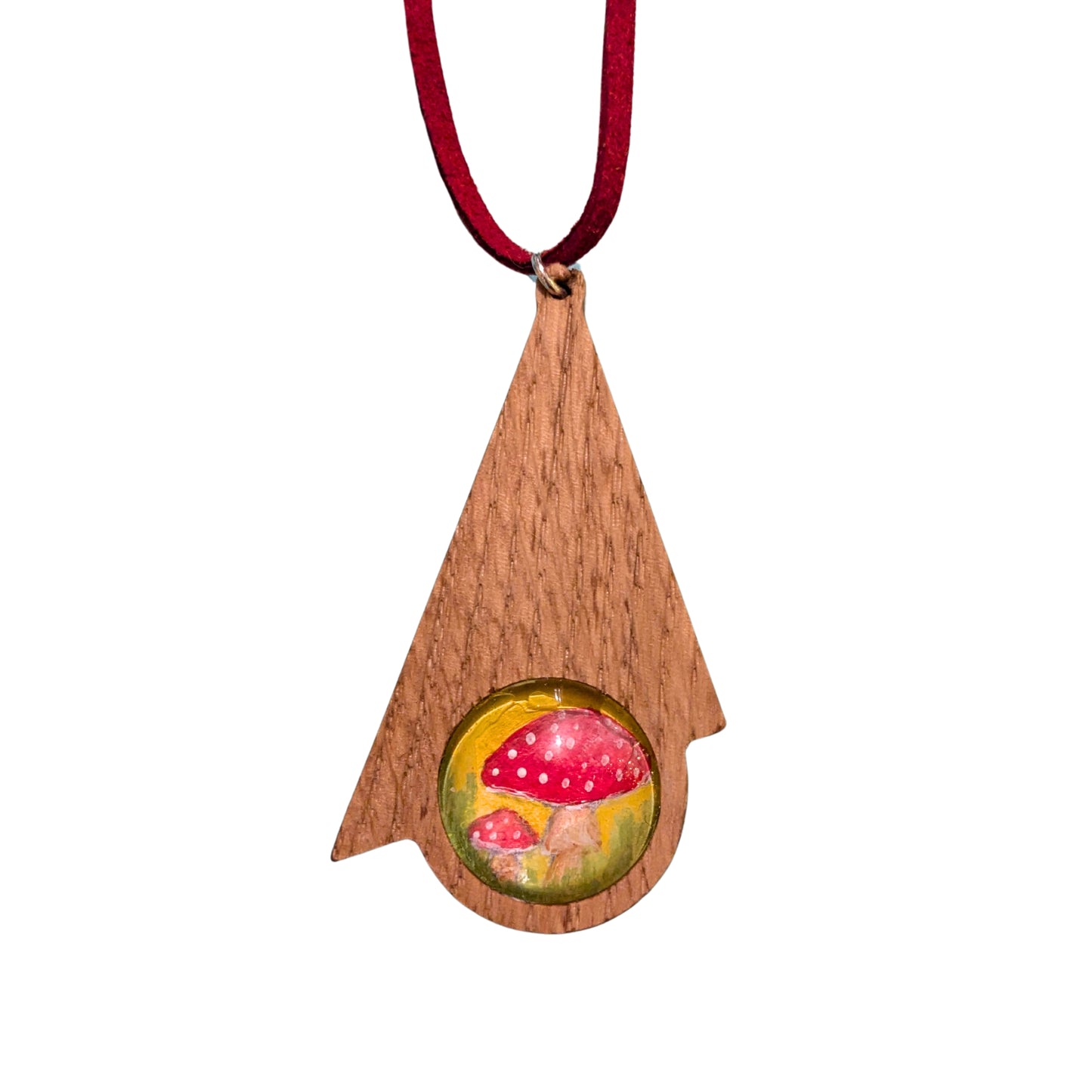 Toadstool (Mushroom) Pendant Hung on Soft Vegan Suede Cord
