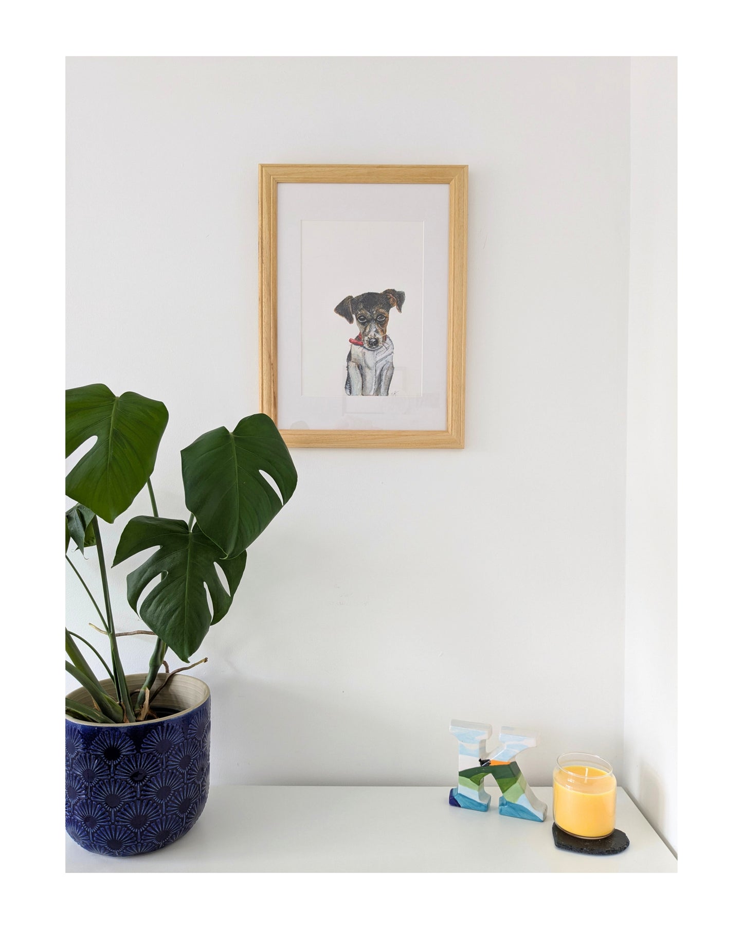 "Waiting" Terrier Dog Original Mixed Media Artwork Framed