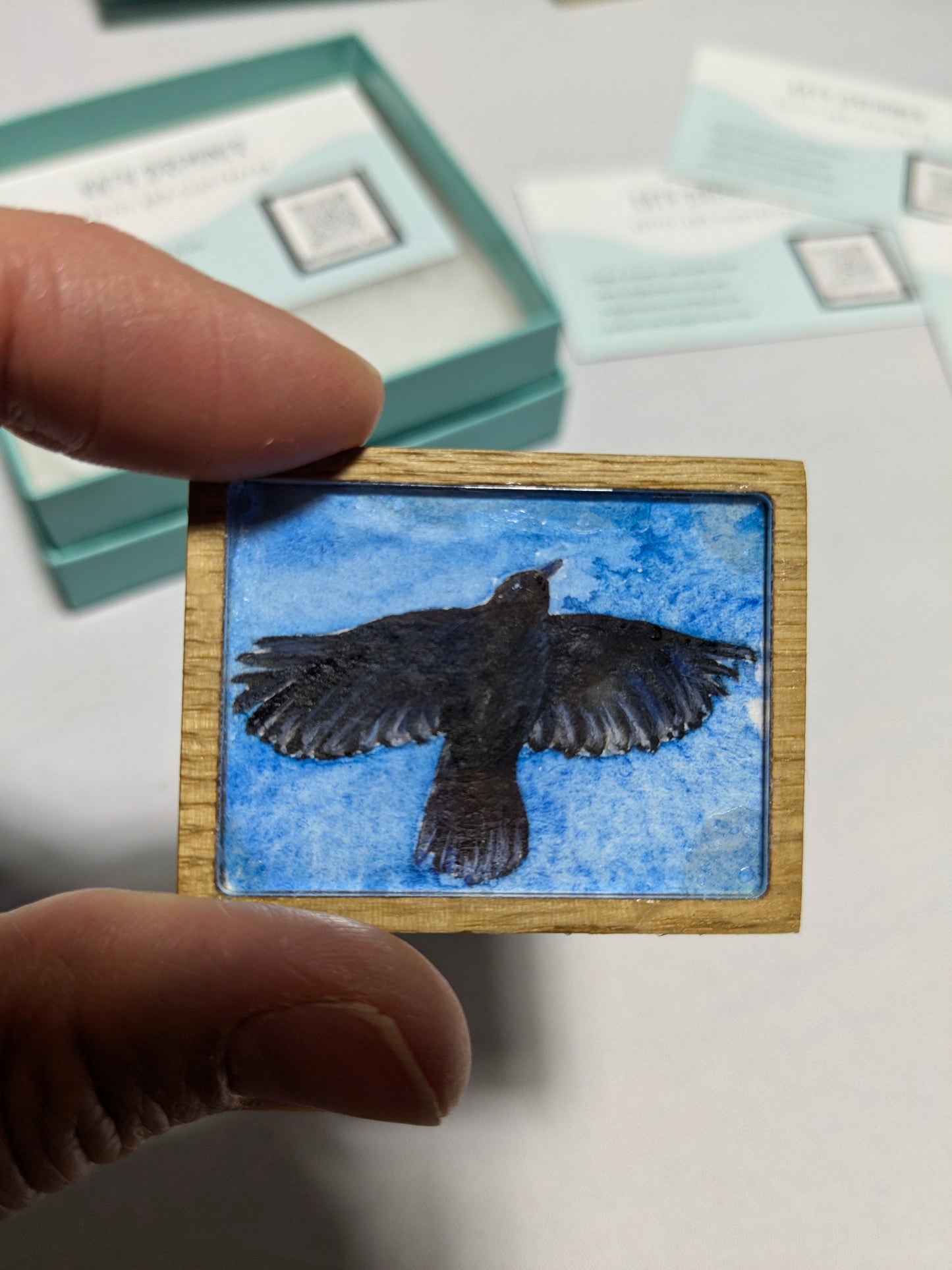 Raven Pin Brooch Handpainted Wearable Original Watercolour