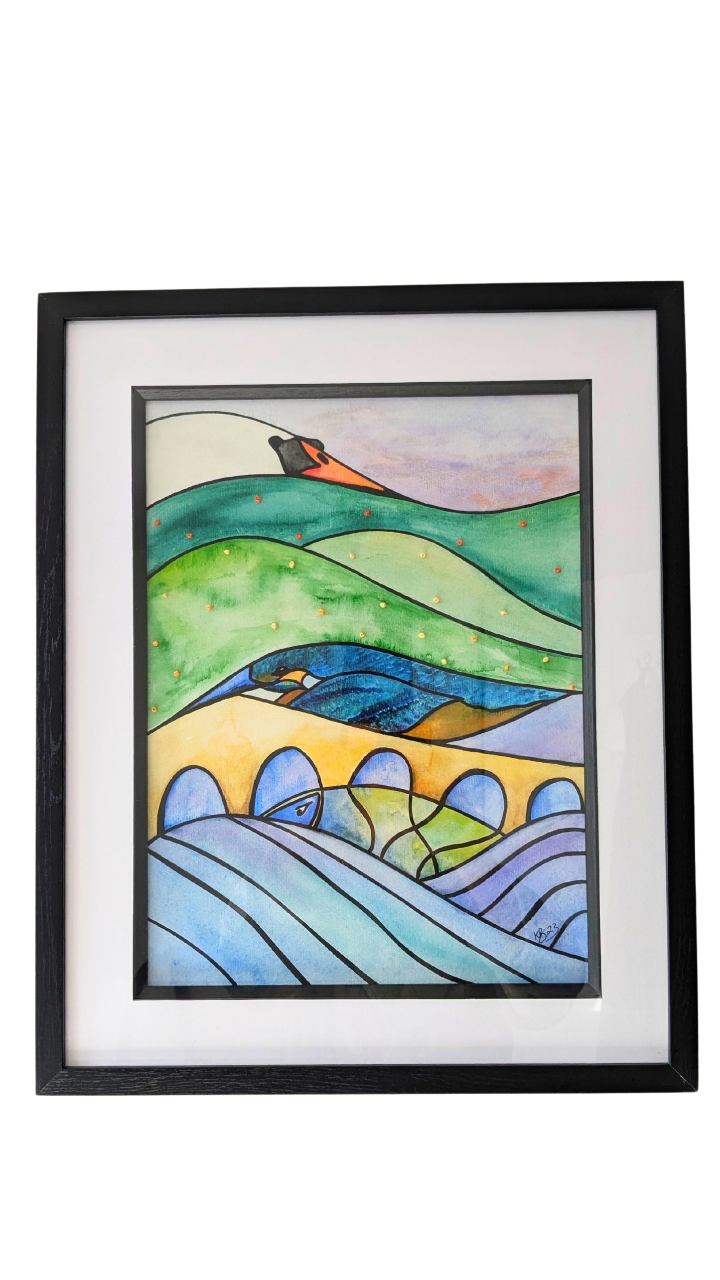 One of a Kind Hand Embroidered Framed Giclee Print of “Five Arches” (The Stories it Would Tell: 2)