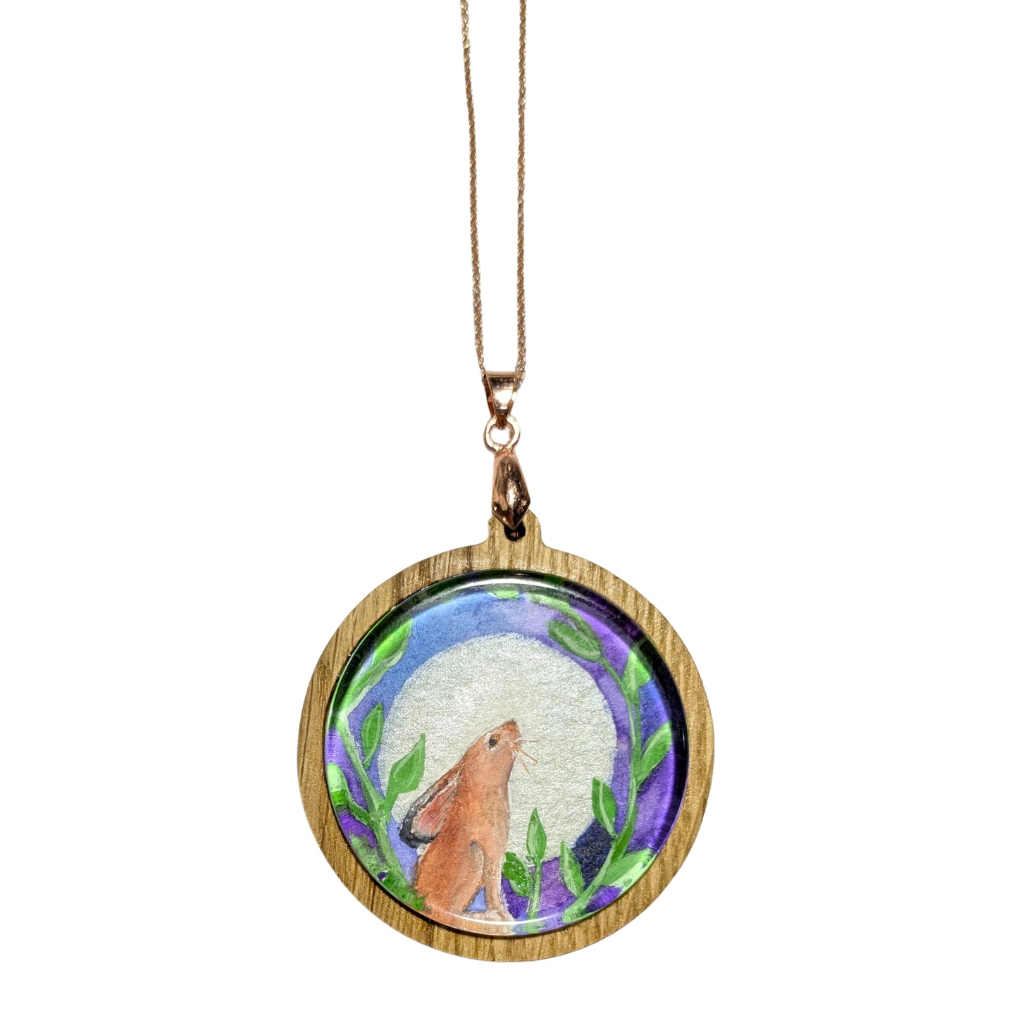 Moon Gazing Hare Circular Pendant