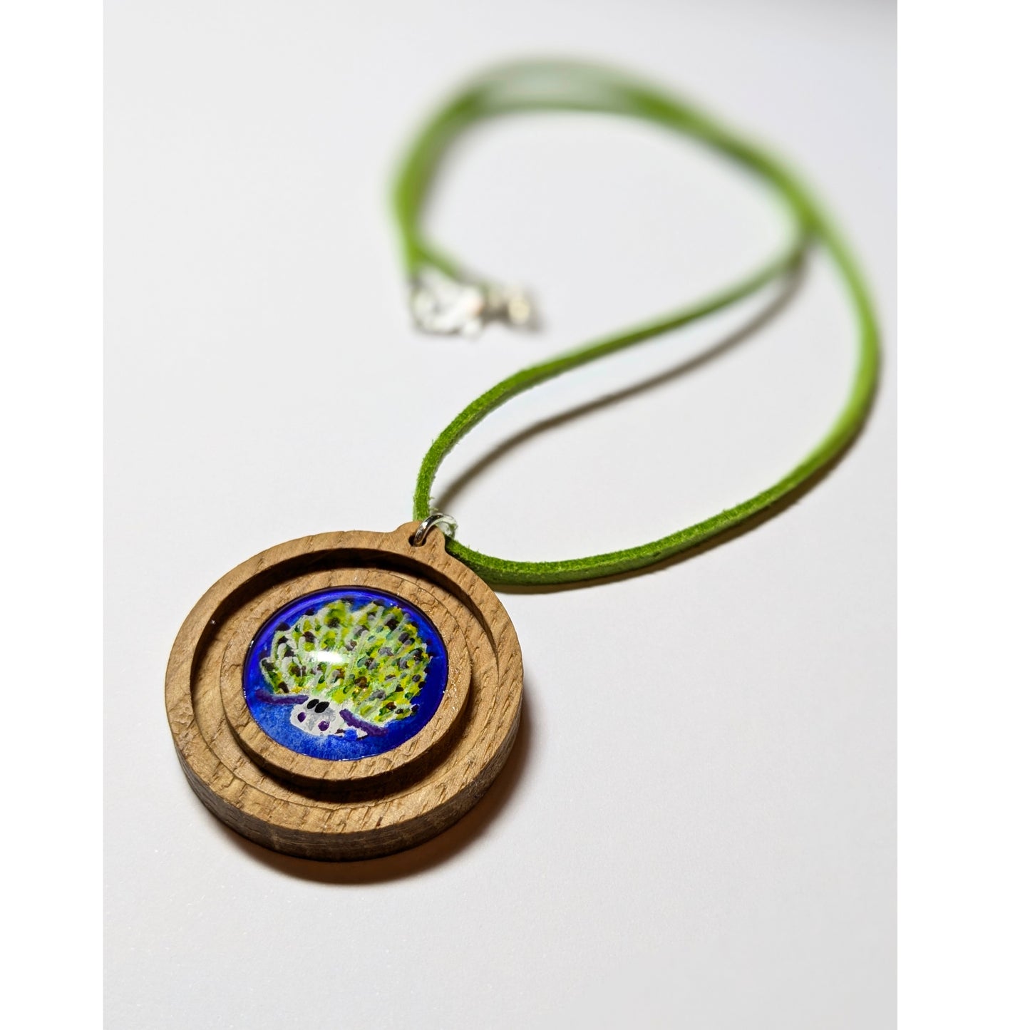 Leaf Sheep (sea slug) Porthole Pendant on Vegan Suede Cord
