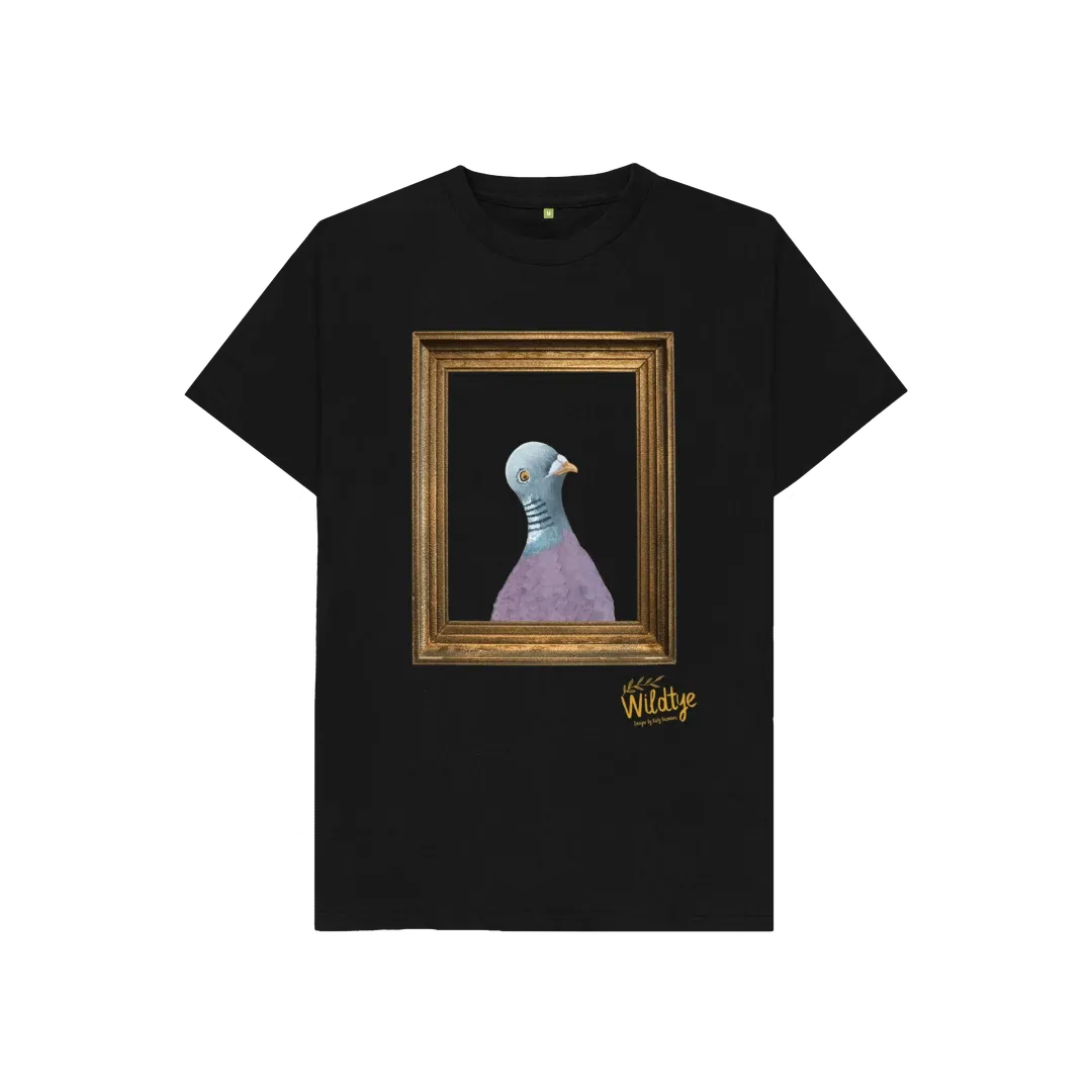 Kids Pigeon Portrait Gallery Black Organic Cotton Tee