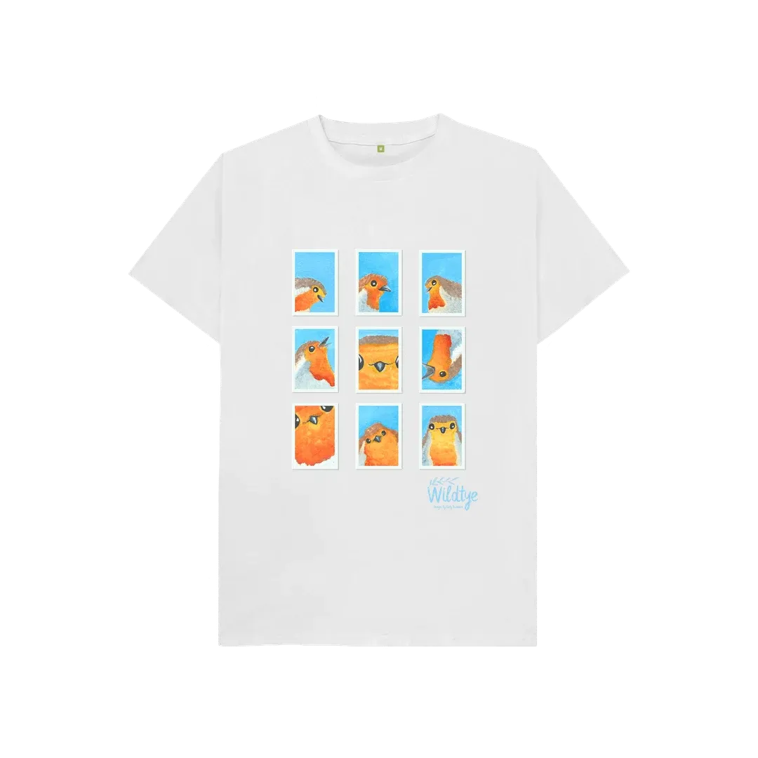 Kids Robin Passport Photos White Organic Cotton Tee