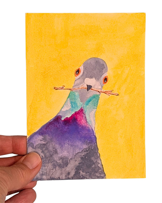 "Stick Season" Pigeon Original Illustrated Postcard