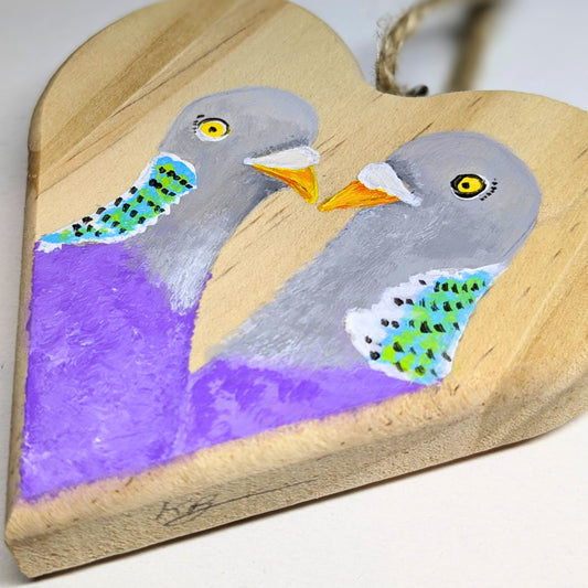 Pigeon Pair Chunky Wooden Heart Hanging (small)