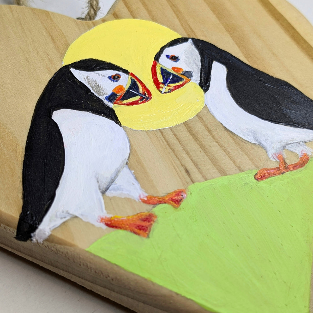 Puffin Pair Chunky Heart Decoration (Large)