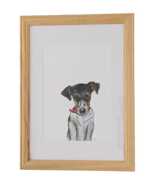 "Waiting" Terrier Dog Original Mixed Media Artwork Framed