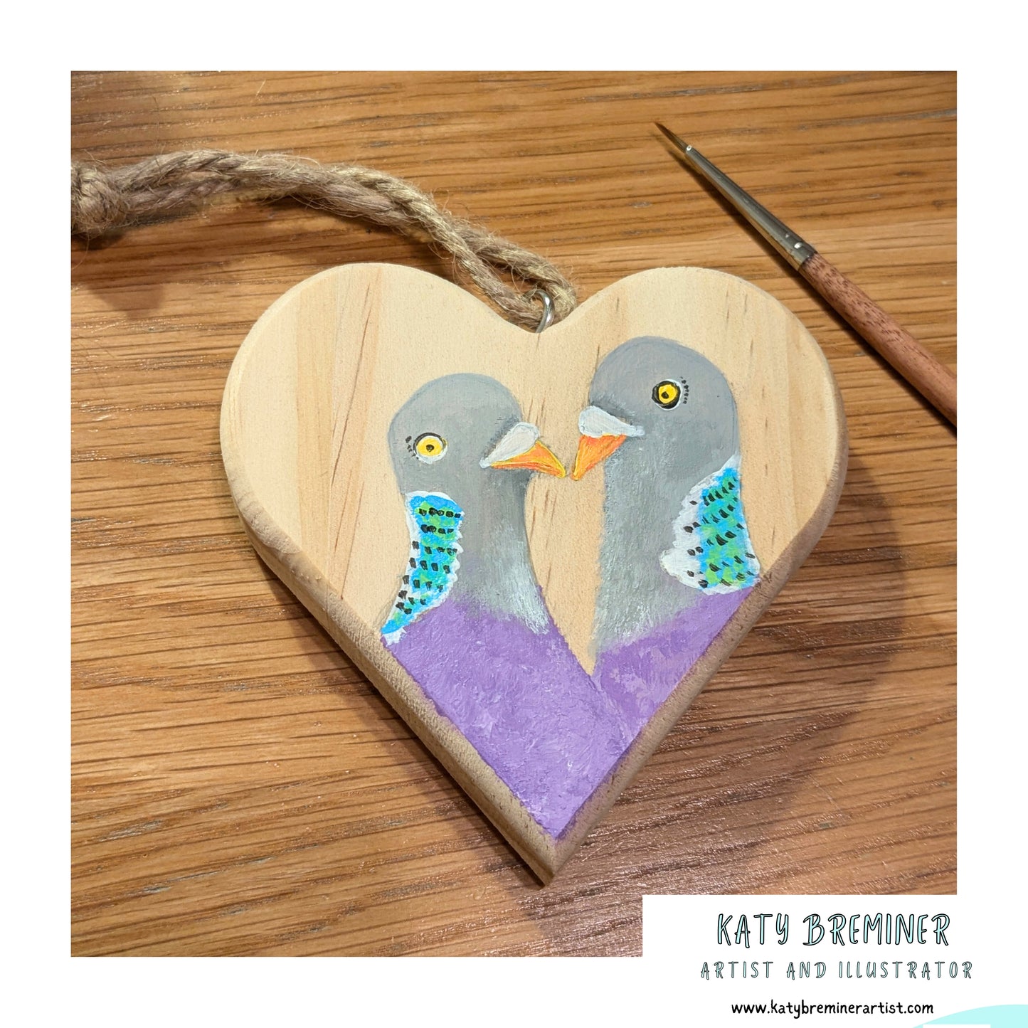 Pigeon Pair Chunky Wooden Heart Hanging (small)